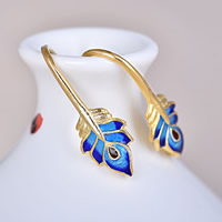 Sterling Silver Cloisonne Hook earring, Cleite, lámhdhéanta, le lúb, 8x24x3mm, Poll:Thart 1.5mm, Díolta De réir Péire