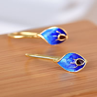 Sterling Silver Cloisonne Hook earring, Leaf, lámhdhéanta, 7x24x4mm, Díolta De réir Péire