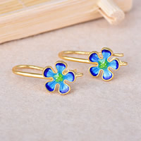 Sterling Silver Cloisonne Hook earring, Flower, lámhdhéanta, le lúb, 11x26x3mm, Poll:Thart 1.5mm, Díolta De réir Péire