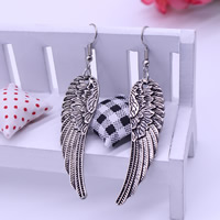 Zinc Alloy Drop Earring, jern ørering krog, Wing Shape, antik sølv farve forgyldt, bly & cadmium fri, 54x14mm, Solgt af par