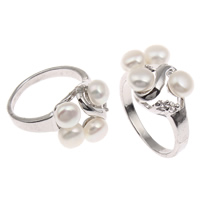 Sötvatten Pearl Finger Ring, Freshwater Pearl, med STRASS & Mässing, platina pläterad, naturliga, vit, 20.50x26x15mm, Innerdiameter:Ca 17mm, Storlek:6.5, Säljs av PC