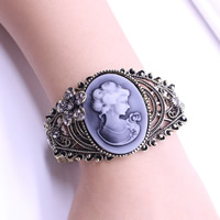 Cink Alloy Bangle Nakit, s Smola, s 5cm Produžetak lanac, antička zlatna boja pozlatom, Dama cameo & s Rhinestone, dovesti i kadmija besplatno, 65mm, Unutarnji promjer:Približno 60mm, Dužina Približno 7 inčni, Prodano By PC