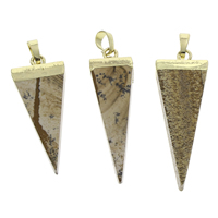 Picture Jasper Hänge, med mässing bail, Triangle, guldfärg pläterade, 17x41x7mm-17x47x7mm, Hål:Ca 3x6mm, 10PC/Bag, Säljs av Bag