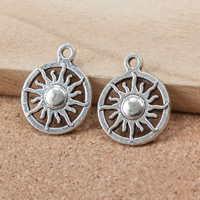 Alliage de zinc plate ronde pendentifs, Plat rond, Plaqué de couleur d'argent, protéger l'environnement, sans nickel, plomb et cadmium, 19x16x2mm, Trou:Environ 2mm, 400PC/lot, Vendu par lot