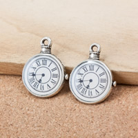 alliage de zinc Pendentif, horloge, mot amour, Plaqué de couleur d'argent, émail, protéger l'environnement, sans nickel, plomb et cadmium, 25x20x3mm, Trou:Environ 2mm, 100PC/lot, Vendu par lot