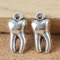 Ciondoli in lega di zinco, lega in zinco, Dente, placcato argento antico, assenza di nichel,piombo&cadmio, 16x8x5mm, Foro:Appross. 1.5mm, 400PC/lotto, Venduto da lotto