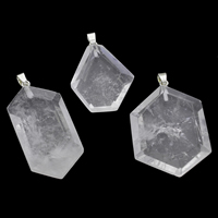 Clear Quartz Pendel, med jern kaution, Nuggets, platin farve forgyldt, naturlige, 27x35x10mm-34x46x10mm, Hole:Ca. 4x5mm, 10pc'er/Bag, Solgt af Bag