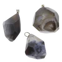 Natuurlijke Agate Druzy hanger, lace agaat, met ijzer borgtocht, Nuggets, platinum plated, geverfd & Druzy stijl, koffie kleur, 27x35x17mm-28x45x18mm, Gat:Ca 3x6mm, 10pC's/Bag, Verkocht door Bag