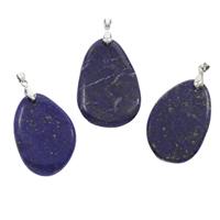 Syntetiske Lapis Pendel, med jern kaution, Teardrop, platin farve forgyldt, 28x41x6mm-31x51x8mm, Hole:Ca. 3x5mm, 10pc'er/Bag, Solgt af Bag