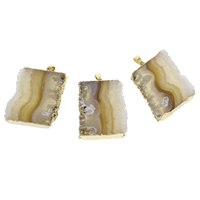 Natuurlijke Agate Druzy hanger, Ijs Quartz Agaat, met ijzer borgtocht, Rechthoek, gold plated, Druzy stijl, geel, 33x42x13mm-40x41x15mm, Gat:Ca 3x5mm, 10pC's/Bag, Verkocht door Bag