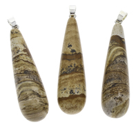 Obrázek Jasper Přívěsek, s elezo kauci, Slza, platinové barvy á, 14x50mm-15x56mm, Otvor:Cca 3x5mm, 10PC/Bag, Prodáno By Bag