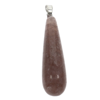 Strawberry Quartz pendente, with cauzione di ferro, Lacrima, placcato color platino, naturale, 14x50mm-15x53mm, Foro:Appross. 3x5mm, 10PC/borsa, Venduto da borsa