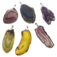 Pendentif Agate dentelle, agate lace, avec caution de fer, pepite, Placage de couleur platine, teints, couleurs mélangées, 30x50x7mm-37x100x8mm, Trou:Environ 3x5mm, 10PC/sac, Vendu par sac