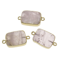 Rose Quartz Connector, med Jern, Rektangel, guldfarve belagt, naturlige & 1/1 løkke, 28x14x7mm-30x16x8mm, Hole:Ca. 2mm, 10pc'er/Bag, Solgt af Bag