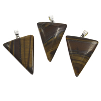 Tiger Eye Hängen, med järn bail, Triangle, platina pläterad, 29x35x7mm-31x40x8mm, Hål:Ca 3x5mm, 10PC/Bag, Säljs av Bag