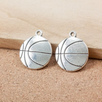 Pendentifs en alliage de zinc, basket-ball, Plaqué de couleur d'argent, protéger l'environnement, sans nickel, plomb et cadmium, 22x19x4mm, Trou:Environ 1.5mm, 150PC/lot, Vendu par lot