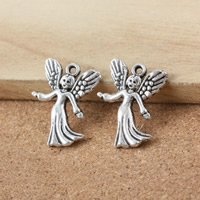 Character Shaped Zinc Alloy Pendants, liga de zinco, Anjo, banho de cor prata antiga, níquel, chumbo e cádmio livre, 24x19x3mm, Buraco:Aprox 1.5mm, 200PCs/Lot, vendido por Lot