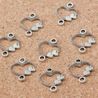 Zinklegering hart connectors, Zinc Alloy, antiek zilver plated, 1/1 lus, nikkel, lood en cadmium vrij, 13x11x1mm, Gat:Ca 1.5mm, 600pC's/Lot, Verkocht door Lot