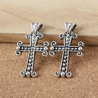 Sinkkiseos Cross Riipukset, Ylittää, antiikki hopea päällystetty, nikkeli, lyijy ja kadmium vapaa, 32x19x2mm, Reikä:N. 3mm, 200PC/erä, Myymät erä