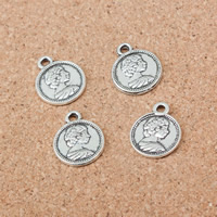 Alliage de zinc plate ronde pendentifs, Plat rond, Plaqué de couleur d'argent, protéger l'environnement, sans nickel, plomb et cadmium, 15x12x1mm, Trou:Environ 2mm, 500PC/lot, Vendu par lot