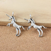 aleación de zinc colgante, Unicornio, chapado en color de plata antigua, libre de níquel, plomo & cadmio, 35x25x4mm, agujero:aproximado 3mm, 200PCs/Grupo, Vendido por Grupo