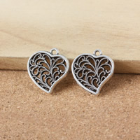 Pendentifs coeur en alliage de zinc, Plaqué de couleur d'argent, creux, protéger l'environnement, sans nickel, plomb et cadmium, 20x19x2mm, Trou:Environ 2mm, 300PC/lot, Vendu par lot