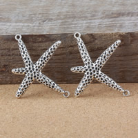 Sinc Alloy Ainmhithe nascóirí, Starfish, dath airgid antique plátáilte, 1/1 lúb, nicil, luaidhe & caidmiam saor in aisce, 44x50x3mm, Poll:Thart 2mm, 200ríomhairí pearsanta/Lot, Díolta De réir Lot