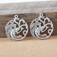 Pendentifs animaux en alliage de zinc, dragon, Plaqué de couleur d'argent, protéger l'environnement, sans nickel, plomb et cadmium, 36x33x2mm, Trou:Environ 2mm, 100PC/lot, Vendu par lot