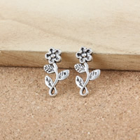 Sinc Alloy Flower Pendants, dath airgid antique plátáilte, nicil, luaidhe & caidmiam saor in aisce, 19x10x2mm, Poll:Thart 1mm, 500ríomhairí pearsanta/Lot, Díolta De réir Lot