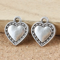 Pendentifs coeur en alliage de zinc, Plaqué de couleur d'argent, protéger l'environnement, sans nickel, plomb et cadmium, 14x12x3mm, Trou:Environ 2mm, 300PC/lot, Vendu par lot