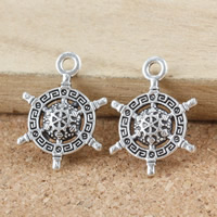 Zinc Alloy Ship Wheel & Anchor Pendentif, alliage de zinc, roue de bateau, Plaqué de couleur d'argent, protéger l'environnement, sans nickel, plomb et cadmium, 19x13x3mm, Trou:Environ 1.5mm, 400PC/lot, Vendu par lot