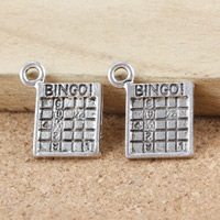 Cink Alloy Privjesci, Romb, bingo, starinski srebrne boje pozlaćen, nikal, olovo i kadmij besplatno, 17x15x1mm, Rupa:Približno 2mm, 400računala/Lot, Prodano By Lot