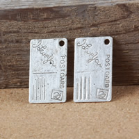 Pendentifs en alliage de zinc, rectangle, mot je t'aime, Plaqué de couleur d'argent, protéger l'environnement, sans nickel, plomb et cadmium, 25x15x1mm, Trou:Environ 2mm, 300PC/lot, Vendu par lot