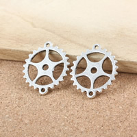 Conector de liga de zinco, Gear Wheel, banho de cor prata antiga, laço de 1/1, níquel, chumbo e cádmio livre, 28x25x2mm, Buraco:Aprox 7mm, 200PCs/Lot, vendido por Lot