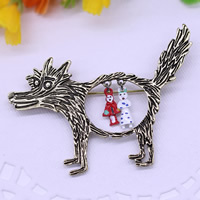 Zinklegering broches, Zinc Alloy, Wolf, antiek brons plated, glazuur, lood en cadmium vrij, 71x54mm, Verkocht door PC