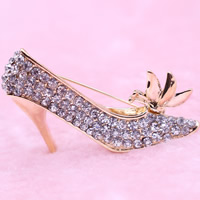 Strass Broche, Zinc Alloy, Schoenen, gold plated, met strass, lood en cadmium vrij, 52x35mm, Verkocht door PC