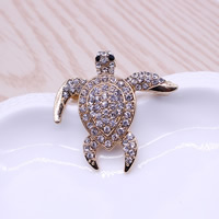 Broche de strass, alliage de zinc, tortue, Placage de couleur d'or, avec strass, sans plomb et cadmium, 38x40mm, Vendu par PC