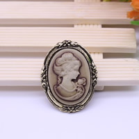 resina Broche, liga de zinco, with resina, banho de cor bronze antigo, Senhora cameo, Chumbo e cádmio livre, 40x30mm, vendido por PC