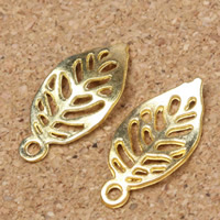 Cink ötvözet Leaf Medálok, Levél növényen, arany színű aranyozott, üreges, nikkel, ólom és kadmium mentes, 22x11x1mm, Lyuk:Kb 2mm, 500PC-k/Lot, Által értékesített Lot