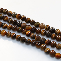 Tiger Eye perle, Krug, prirodan, 4.50mm, Rupa:Približno 0.5mm, Dužina Približno 15.5 inčni, 10pramenovi/Lot, Približno 93računala/Strand, Prodano By Lot