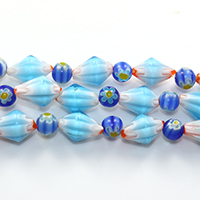 Murano Millefiori Lampwork perla, fatto a mano, 13x9mm, 6mm, Foro:Appross. 1mm, Lunghezza Appross. 16 pollice, 10Strandstrefolo/lotto, Appross. 44PC/filo, Venduto da lotto