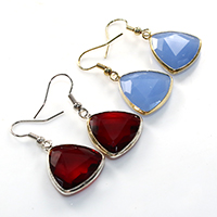 Boucles d'oreilles cristal, laiton, avec cristal, triangle, Placage, facettes, plus de couleurs à choisir, protéger l'environnement, sans nickel, plomb et cadmium, 19x22x5.5mm, 39mm, 10pairescouple/lot, Vendu par lot