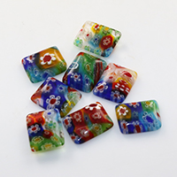 Murano Millefiori Lampwork Cabochon, håndlavet, flad bagside & blandet, 14.50x12x3.50mm, 100pc'er/Lot, Solgt af Lot