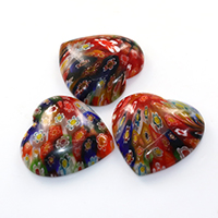 Murano Γυάλινα Millefiori Cabochon, χειροποίητο, επίπεδη πλάτη & μικτός, 30x29.50x8mm, 50PCs/Παρτίδα, Sold Με Παρτίδα