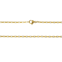 Rostfritt stål Nekclace Chain, ROSTFRITT STÅL, guldfärg pläterade, rektangel kedja, 3x1.50x1mm, Längd Ca 20 inch, 10Strands/Lot, Säljs av Lot