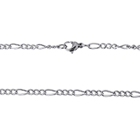 Stainless Steel Chain Ogrlica, Nehrđajući čelik, Figaro lanac, izvorna boja, 7x3x1mm, 4x3x1mm, Dužina Približno 18 inčni, 10pramenovi/Lot, Prodano By Lot