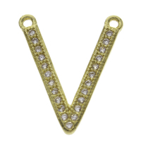 Zircon cubique Micro Pave laiton Connecteur, Lettre V, pavé de micro zircon & boucle de 1/1, couleur originale, protéger l'environnement, sans nickel, plomb et cadmium, 13x16x2mm, Trou:Environ 0.8mm, 10PC/sac, Vendu par sac