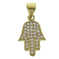 Messing hanger met micro-paved kubieke zirconia's, Hamsa, Islam sieraden & micro pave zirconia, oorspronkelijke kleur, nikkel, lood en cadmium vrij, 10x17x1.50mm, Gat:Ca 4mm, 10pC's/Bag, Verkocht door Bag