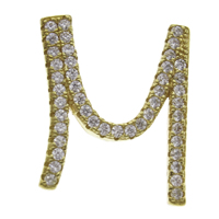 Terningformet Zirkon Micro Pave Messing vedhæng, Letter M, Micro Pave cubic zirconia, oprindelige farve, nikkel, bly & cadmium fri, 14x17x5mm, Hole:Ca. 2mm, 10pc'er/Bag, Solgt af Bag