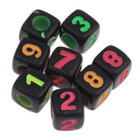 Number Acrylic Bead with number pattern & mixed & solid color black Approx 3mm Approx Sold By Bag